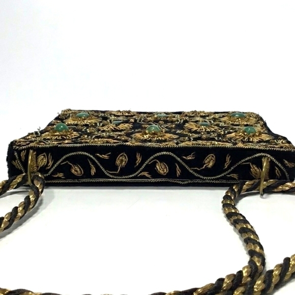 Vintage Indian Handmade Jades Embellished With Metallic Gold Details Purse - Picture 5 of 14
